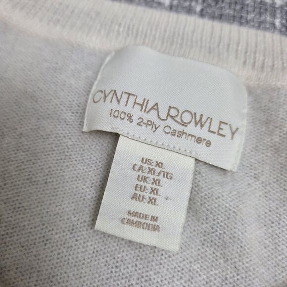 Cynthia Rowley Cashmere Sweater Round Neck Women's L/XL Cream-Blue Stripes - Picture 4 of 7